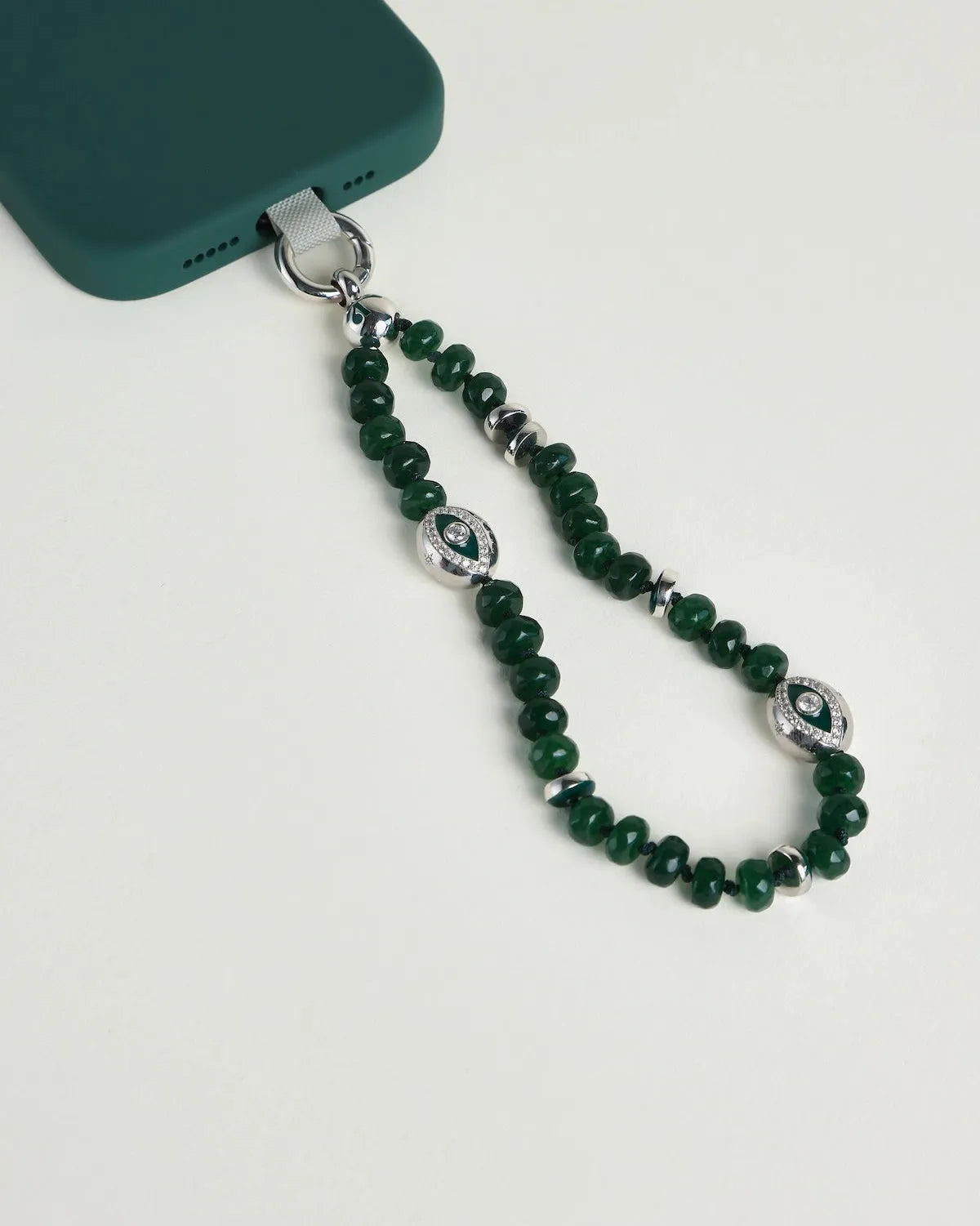 Leah Emerald Quartz Silver Phone Charm | Luxury Phone Charm | MyAleph