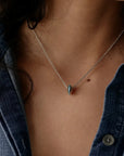 Mia silver turquoise pendant necklace worn solo with a denim shirt, MyAleph We Are One Collection