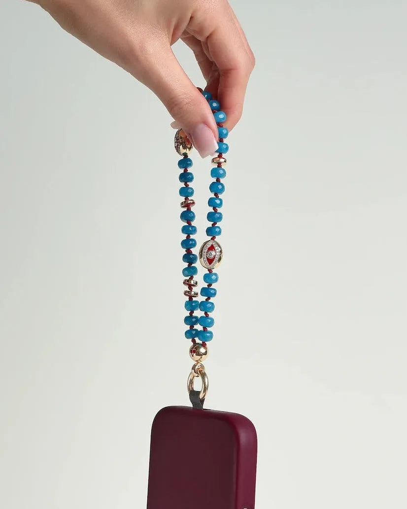 MyAleph phone charm, Leah. Apatite Quartz, evil eye charm.