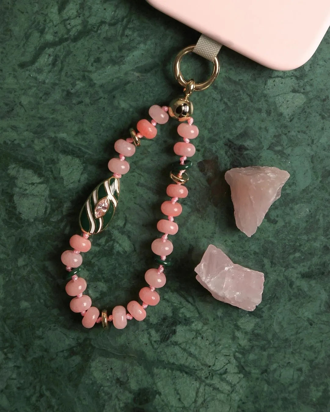 New Mini Minou Phone Charm in Rose Quartz & Aquamarine Quartz | MyAleph