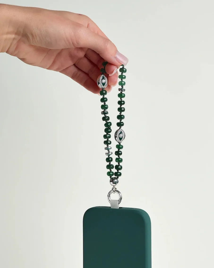Leah Emerald Quartz Silver Phone Charm | Luxury Phone Charm | MyAleph