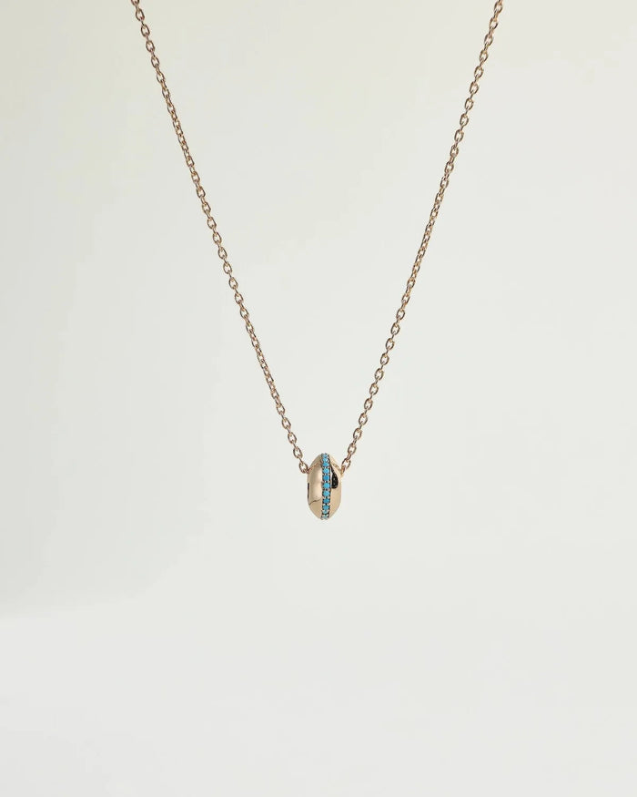 Mia gold pendant necklace showing turquoise stone detail on a gold chain by MyAleph