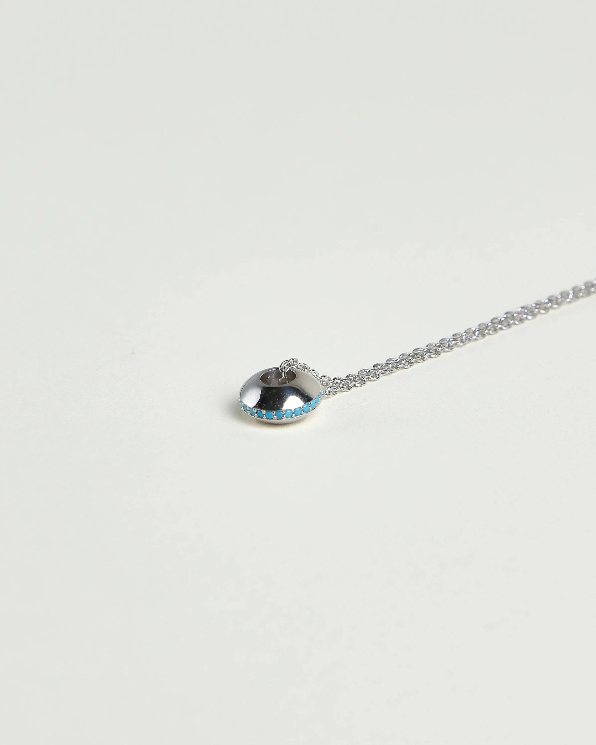 Mia silver pendant necklace with turquoise stone charm detail on a silver chain by MyAleph