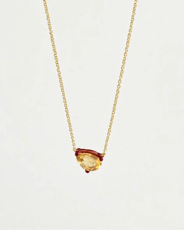 Eden Necklace with a pear cut Citrine Gemstone and bordeaux enamel on an 18k gold-plated chain
