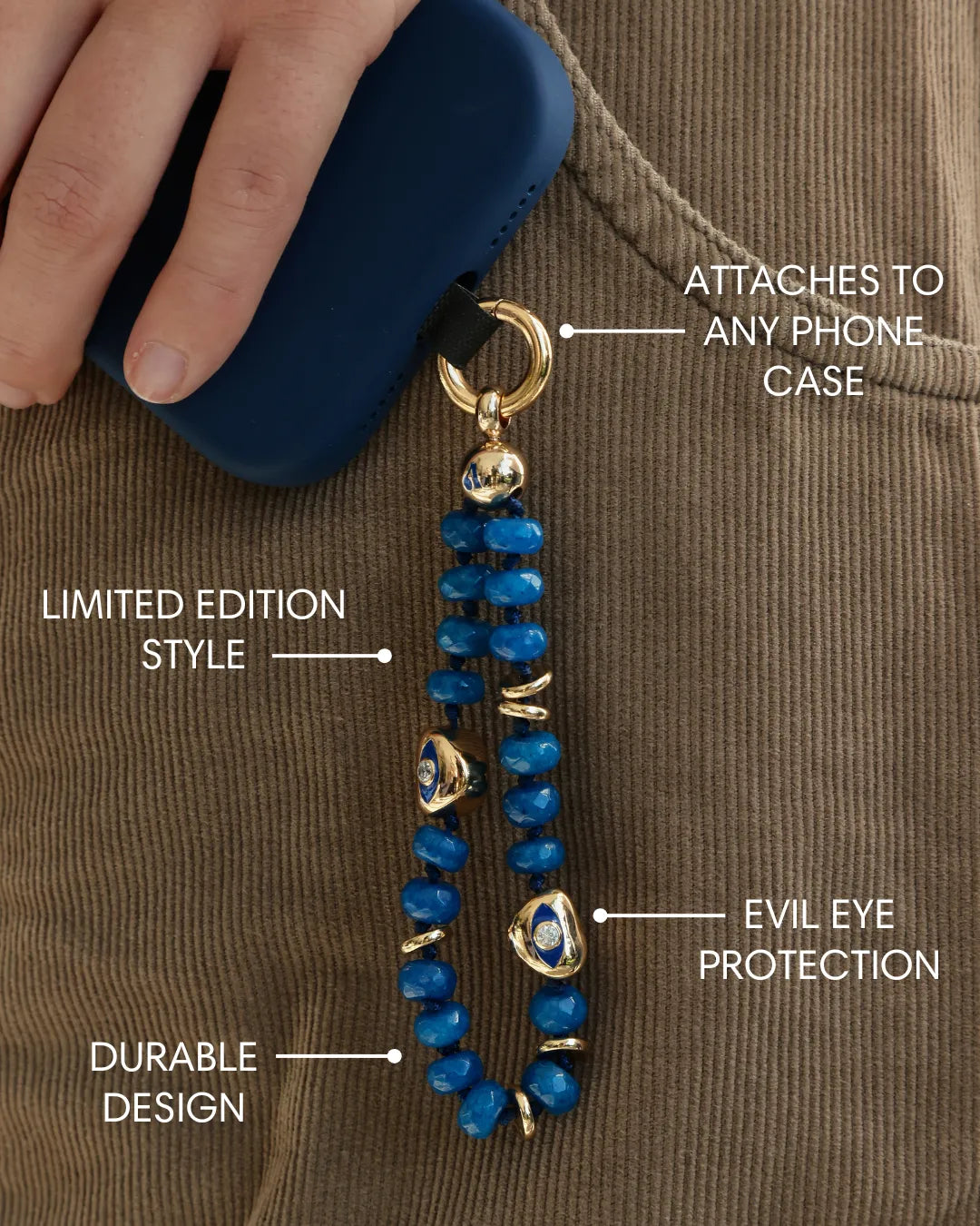 Mini Aura Blue Apatite Quartz Evil Eye Phone Charm | Gold MyAleph Mini Aura Blue Apatite Quartz Evil Eye Phone Charm | Gold MyAleph