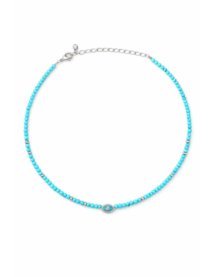 Turquoise beaded evil eye necklace with silver accents by MyAleph